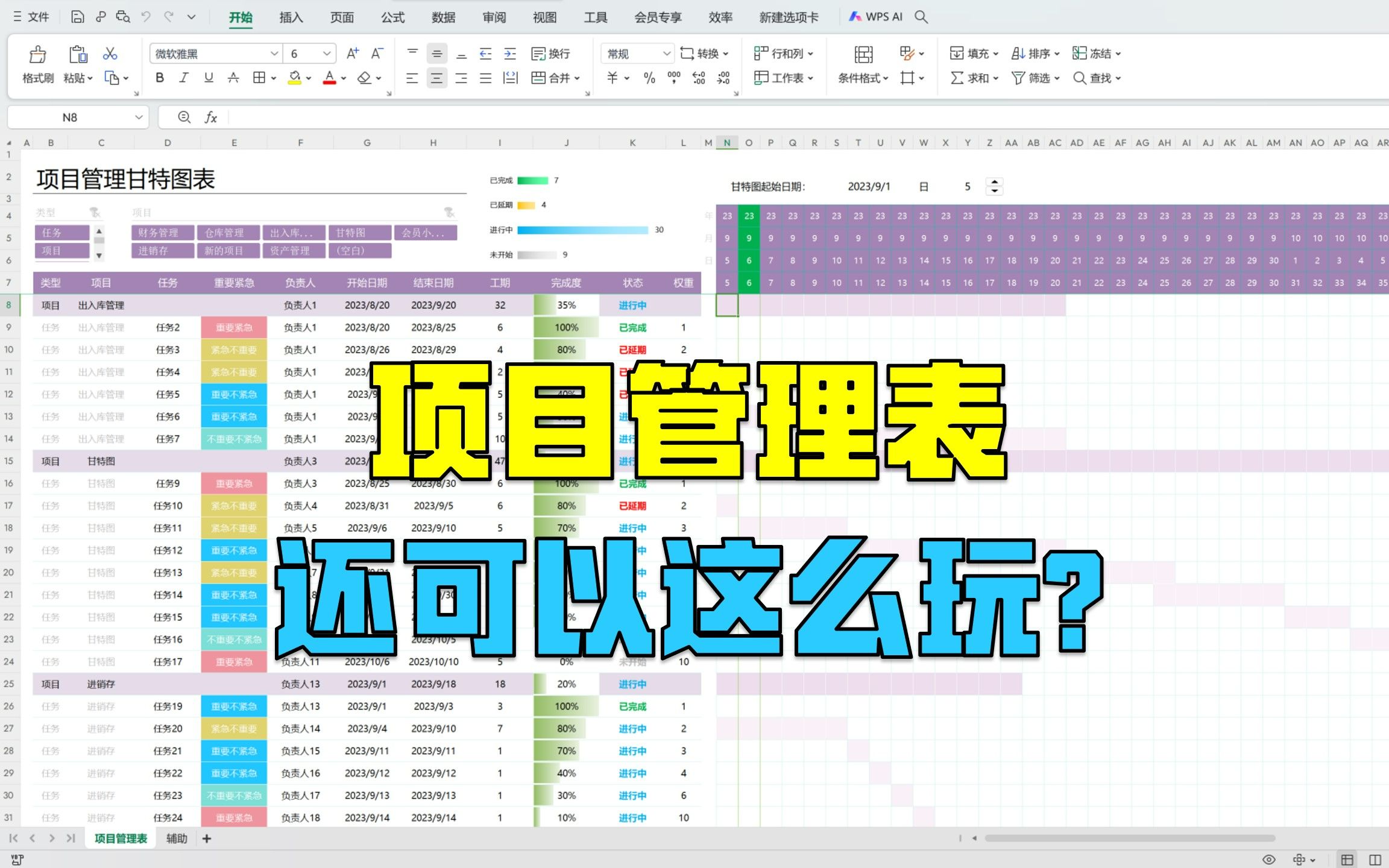 【模板048】Excel可视化项目管理甘特图表|同时管理多个项目任务|可切换的时间轴|任务权重|使用教学哔哩哔哩bilibili