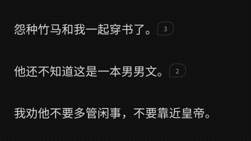 怨种竹马和我一起穿书了.他还不知道这是一本男男文.我劝他不要多管闲事,不要靠近皇帝.他不听,还大言不惭要去给我挣一个锦绣前程.哔哩哔哩...