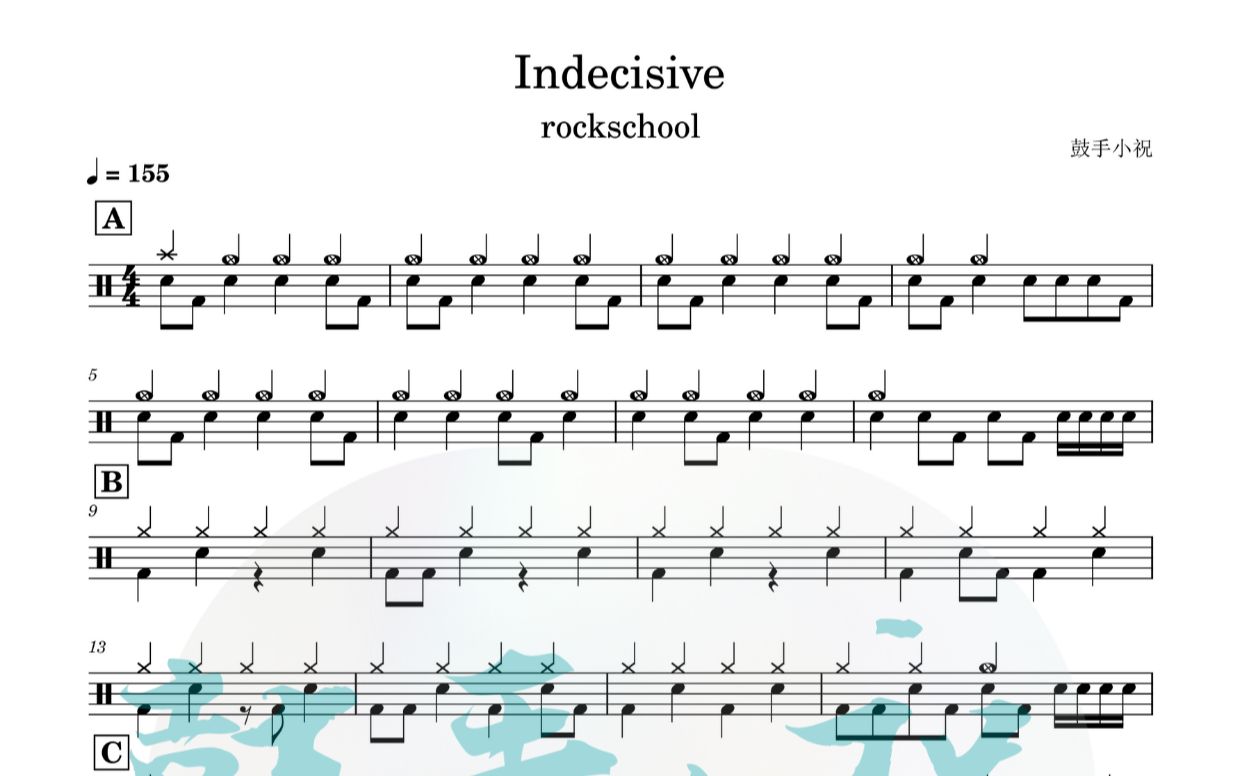 [图]《Indecisive》 rockschool3-3 动态鼓谱