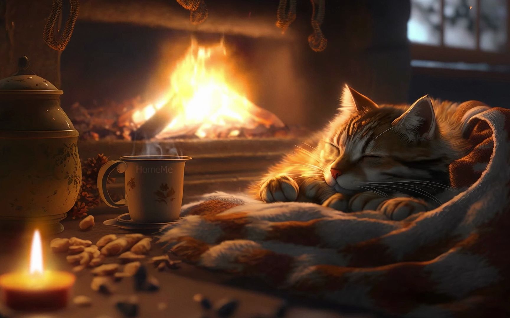 在咕噜咕噜的猫声,和噼啪作响的壁炉旁放松身心,在