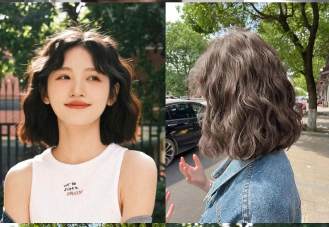 女生短发烫发,法式蛋卷头.