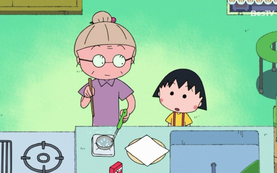 樱桃小丸子和奶奶一起制作卡美罗点心