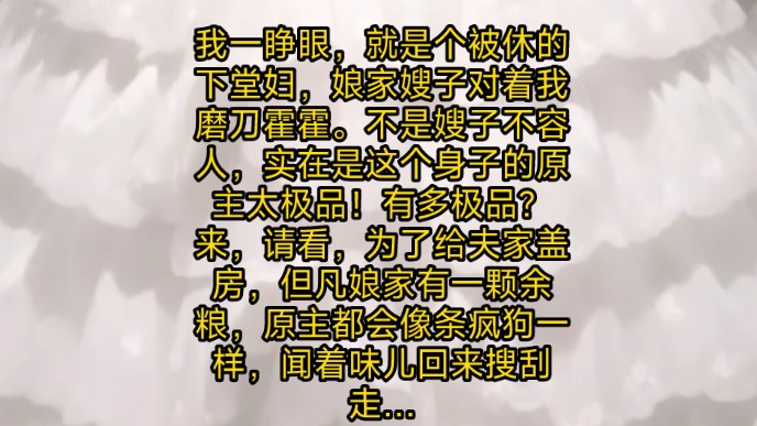 我一睁眼,就是个被休的下堂妇,娘家嫂子对着我磨刀霍霍.不是嫂子不容人,实在是这个身子的原主太极品!有多极品?来,请看,为了给夫家盖房,但凡...