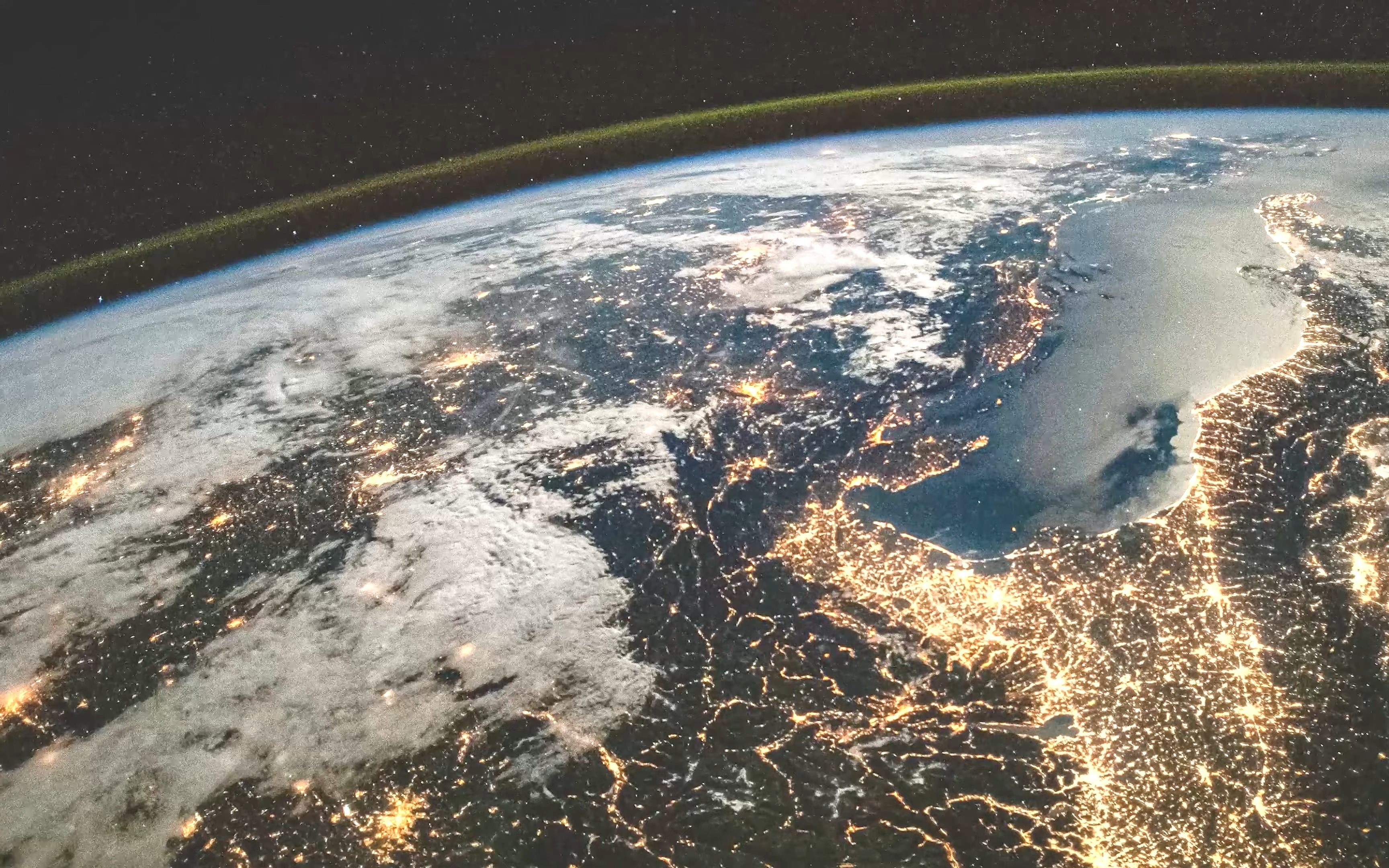从太空看地球意大利城市夜景灯光4k
