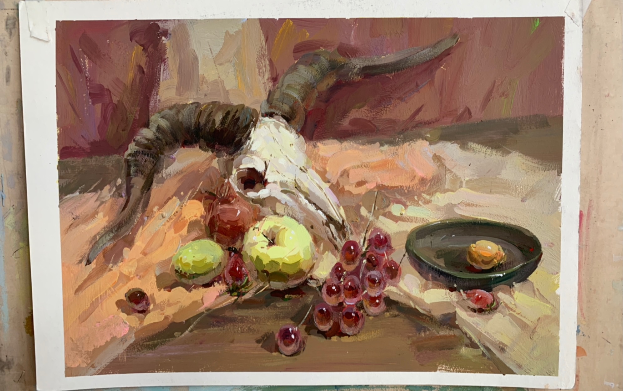 水粉静物羊头水果静物步骤