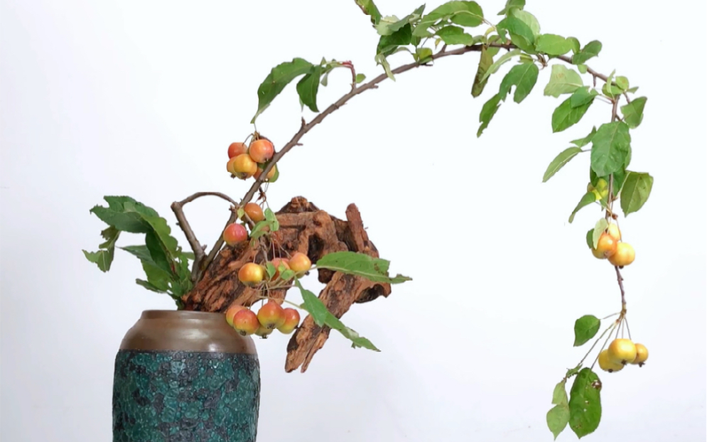 东方插花,海棠果插花