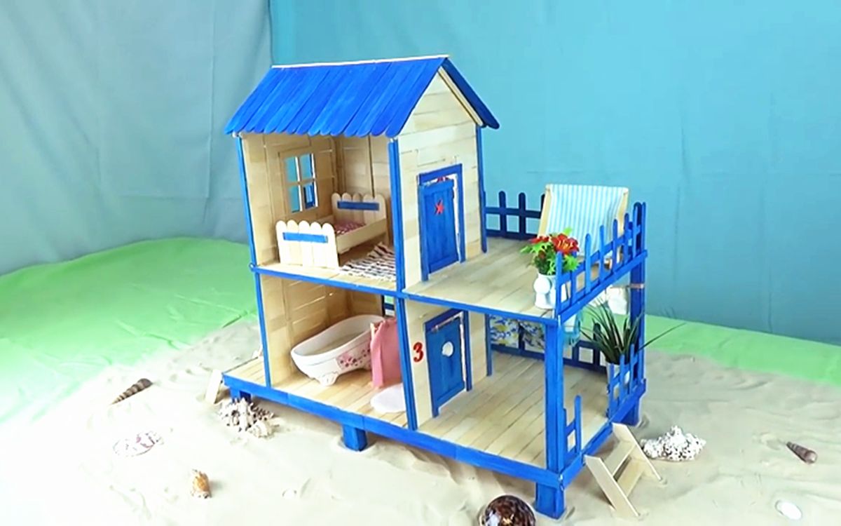 用雪糕棒堆积成小别墅,羡慕小仓鼠_哔哩哔哩 (゜-゜)つロ 干杯~-bili