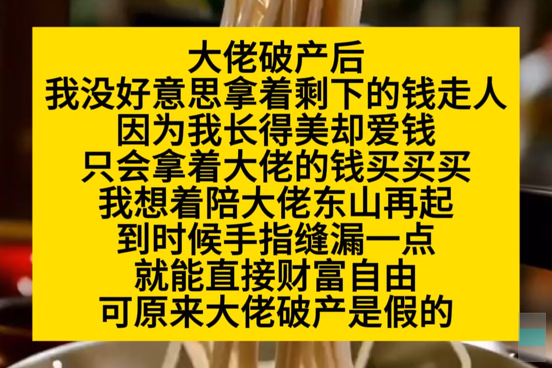 大佬破产后,我没好意思拿着剩下的钱离开,结果阴差阳错,原来大佬的破产是装的……小说推荐哔哩哔哩bilibili