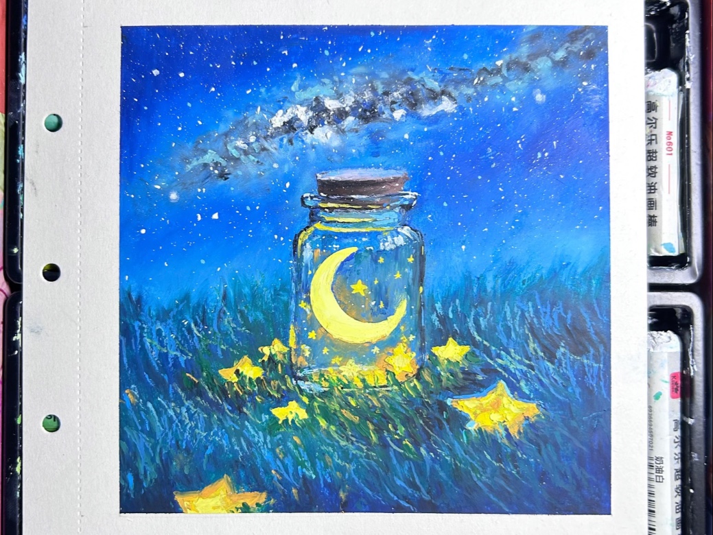 星空许愿瓶 "许愿瓶里装着星星的碎片和童年的愿望" 画