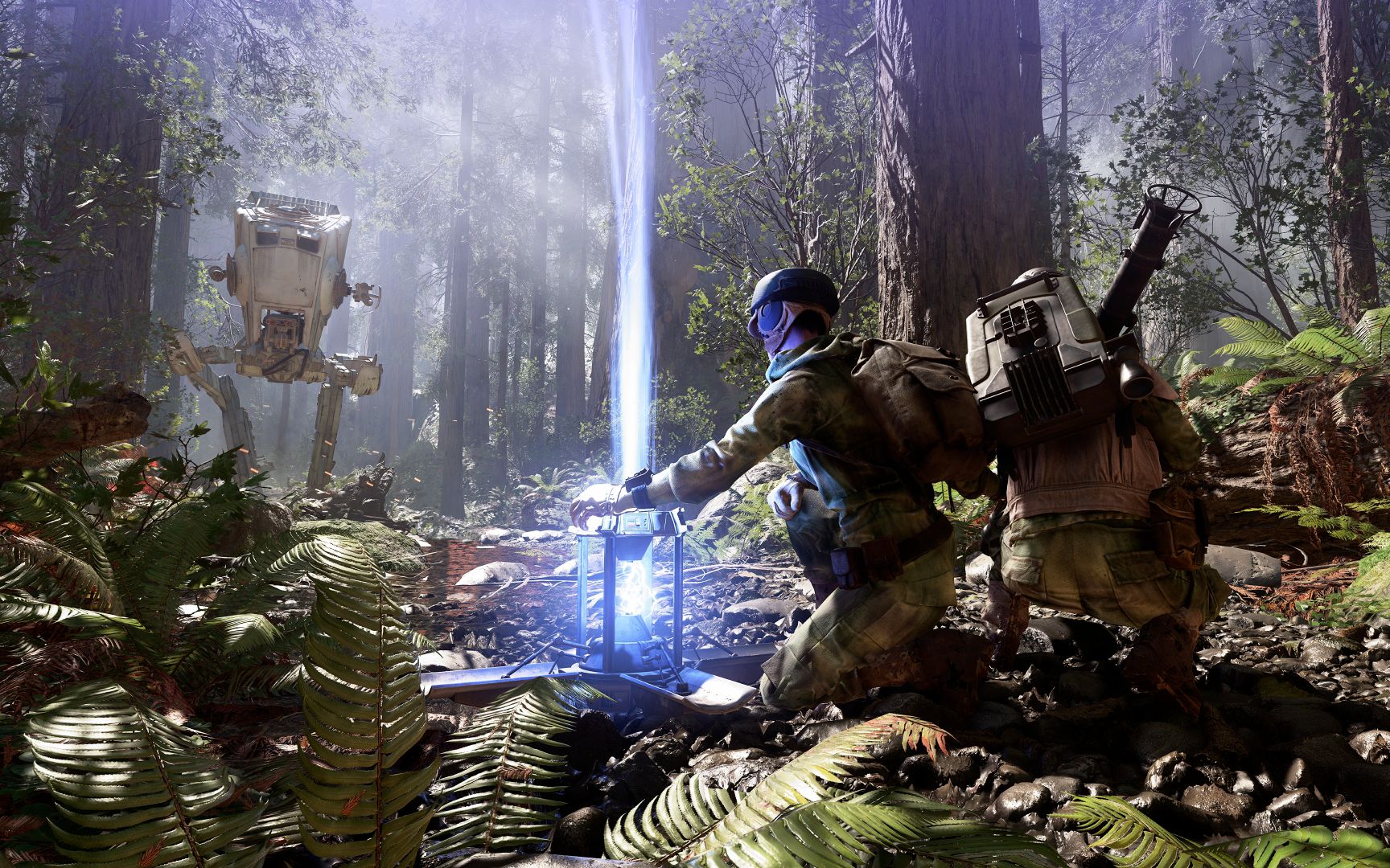 星球大战 前线 在恩多卫星森林中开启便携式区域偏导护盾阻挡at-st