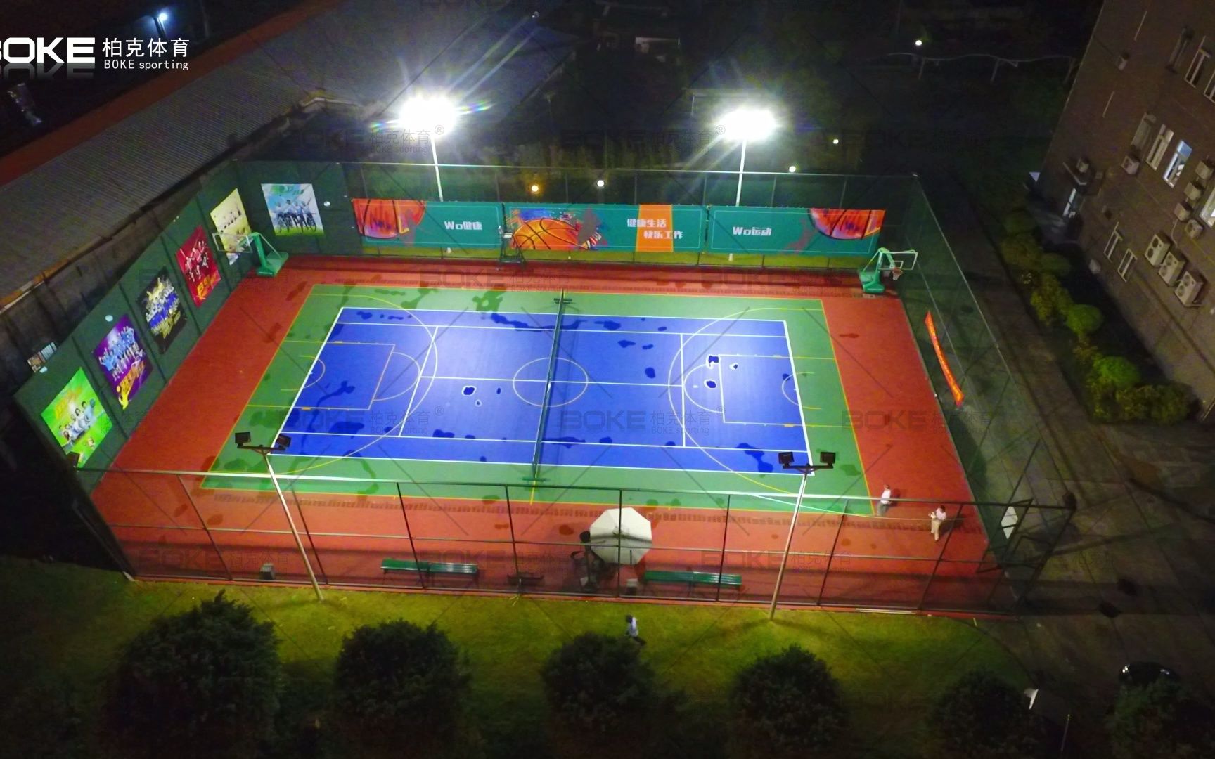 网球场篮球场组合灯光场地,球场灯光围网,柏克体育球场围网灯光灯杆