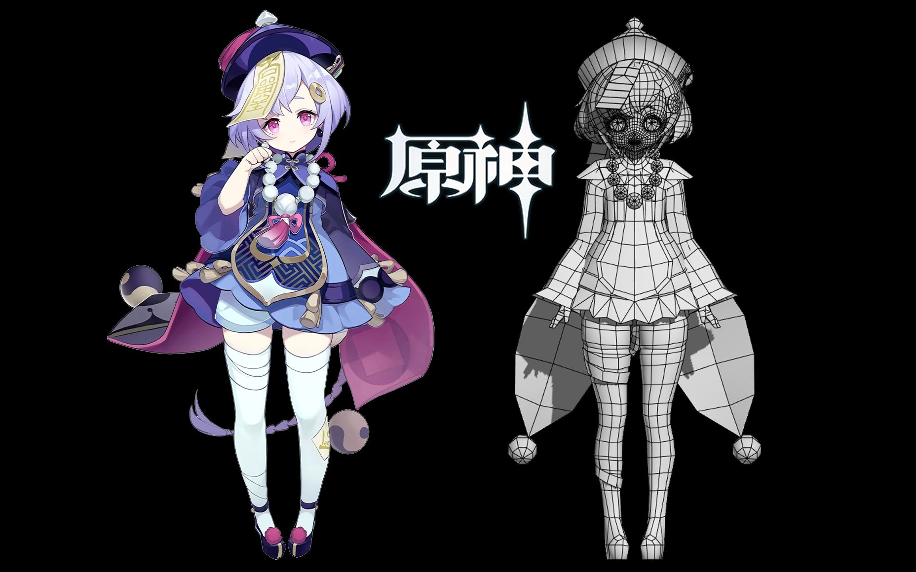 3dmax《原神》七七3d模型制作 小萝莉完整角色模型布线教程