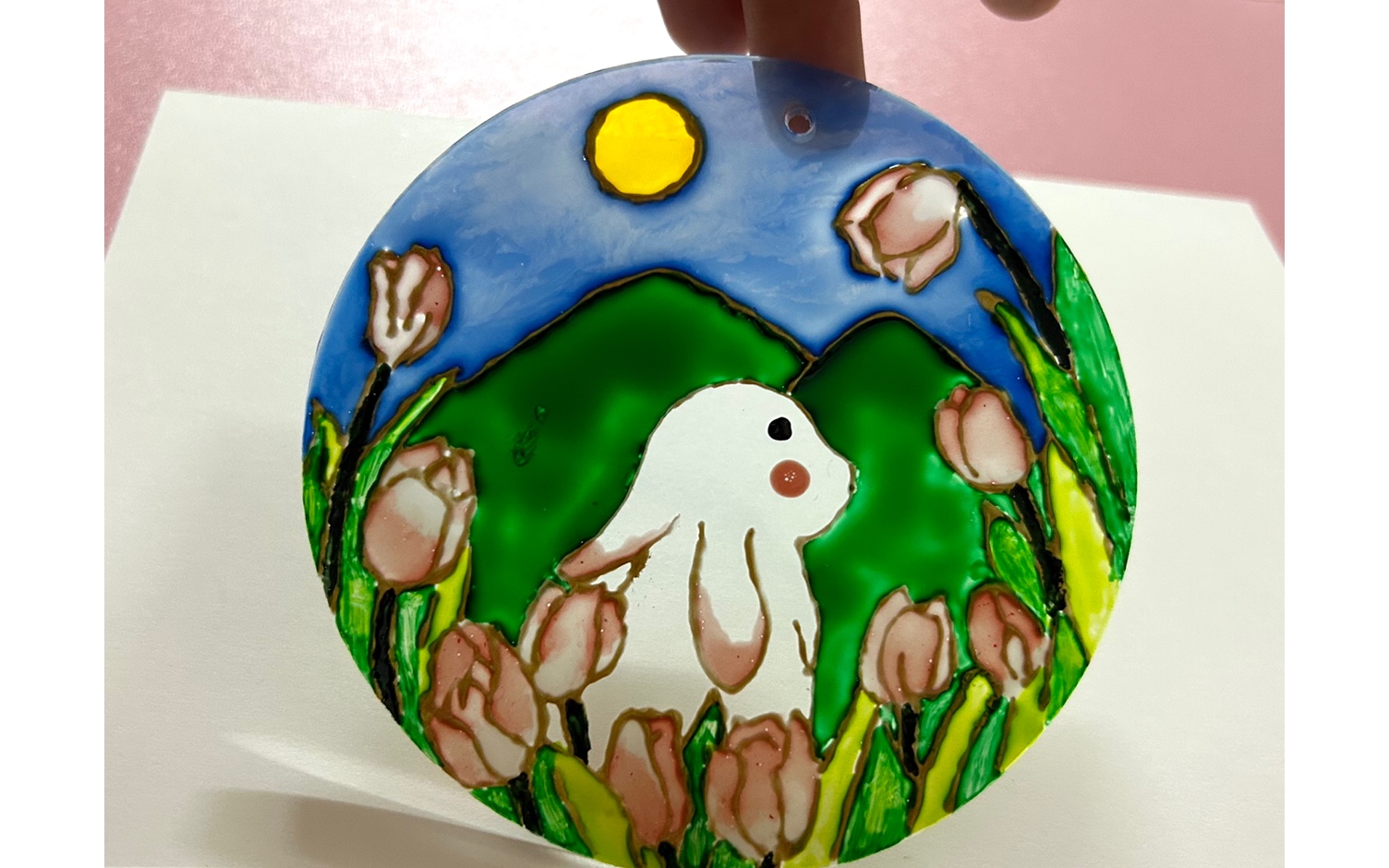 兔子 月亮 郁金香 玻璃画 手绘 涂色 部分 月下看花 拜月兔