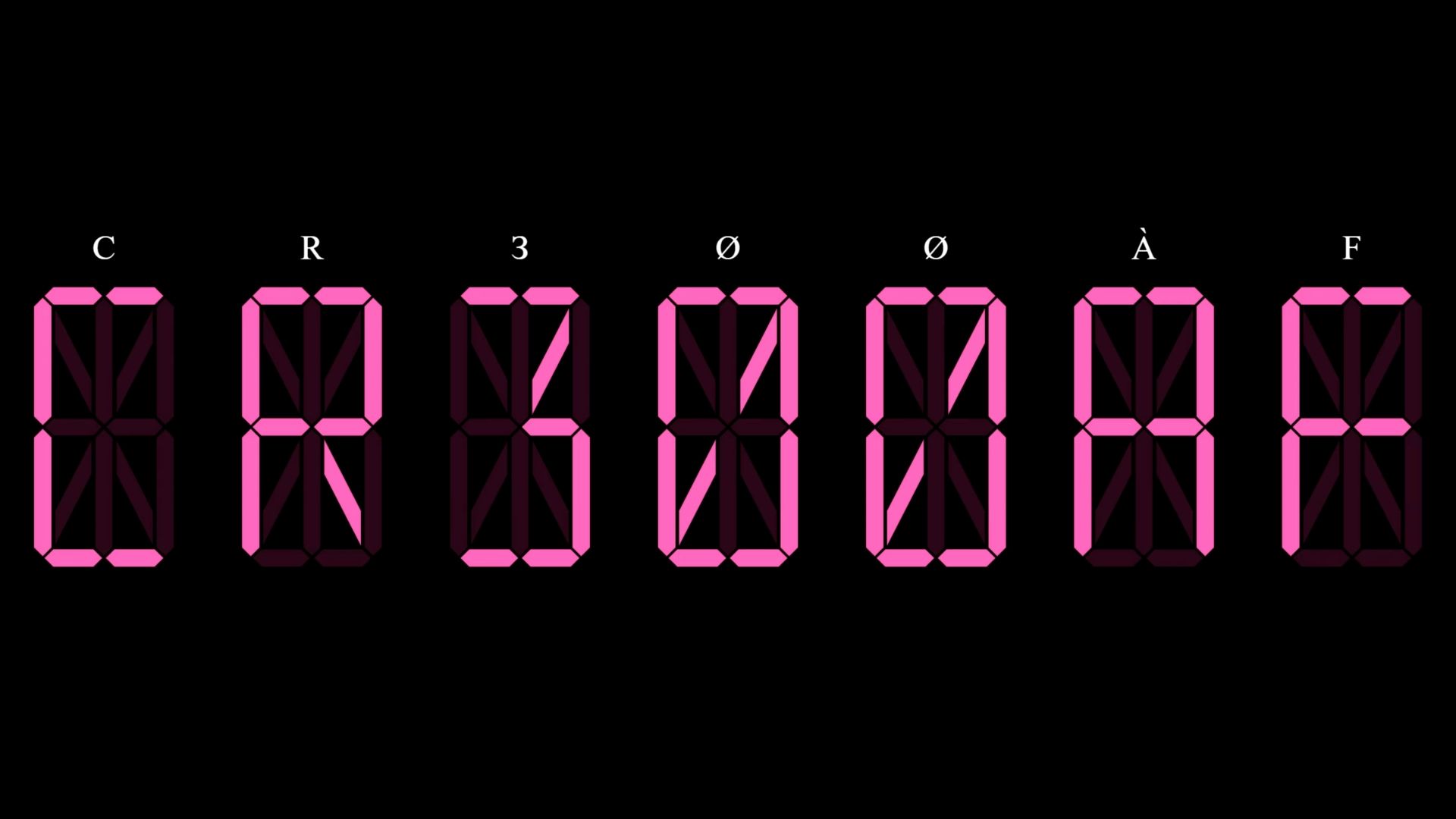 自制 16段数码管显示风格显示数字,拉丁字母,希腊字母,西里尔字母