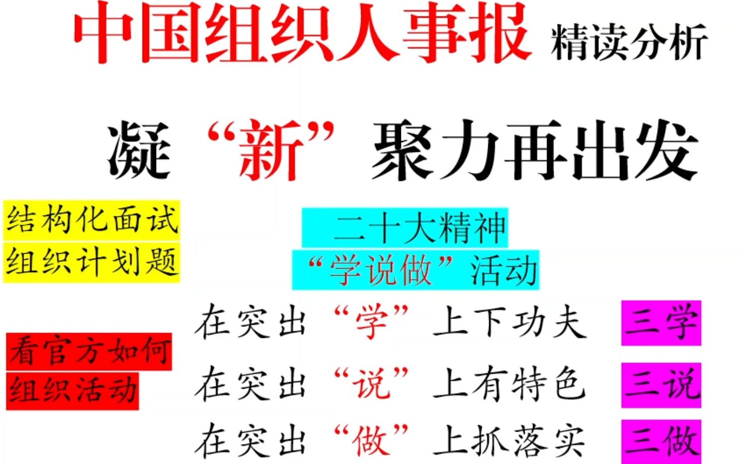 [图]组织二十大精神学习活动，从官方找答案，看到就是赚到，官方的参考答案，拿来吧~ 《中国组织人事报》文章精读——凝“新”聚力再出发