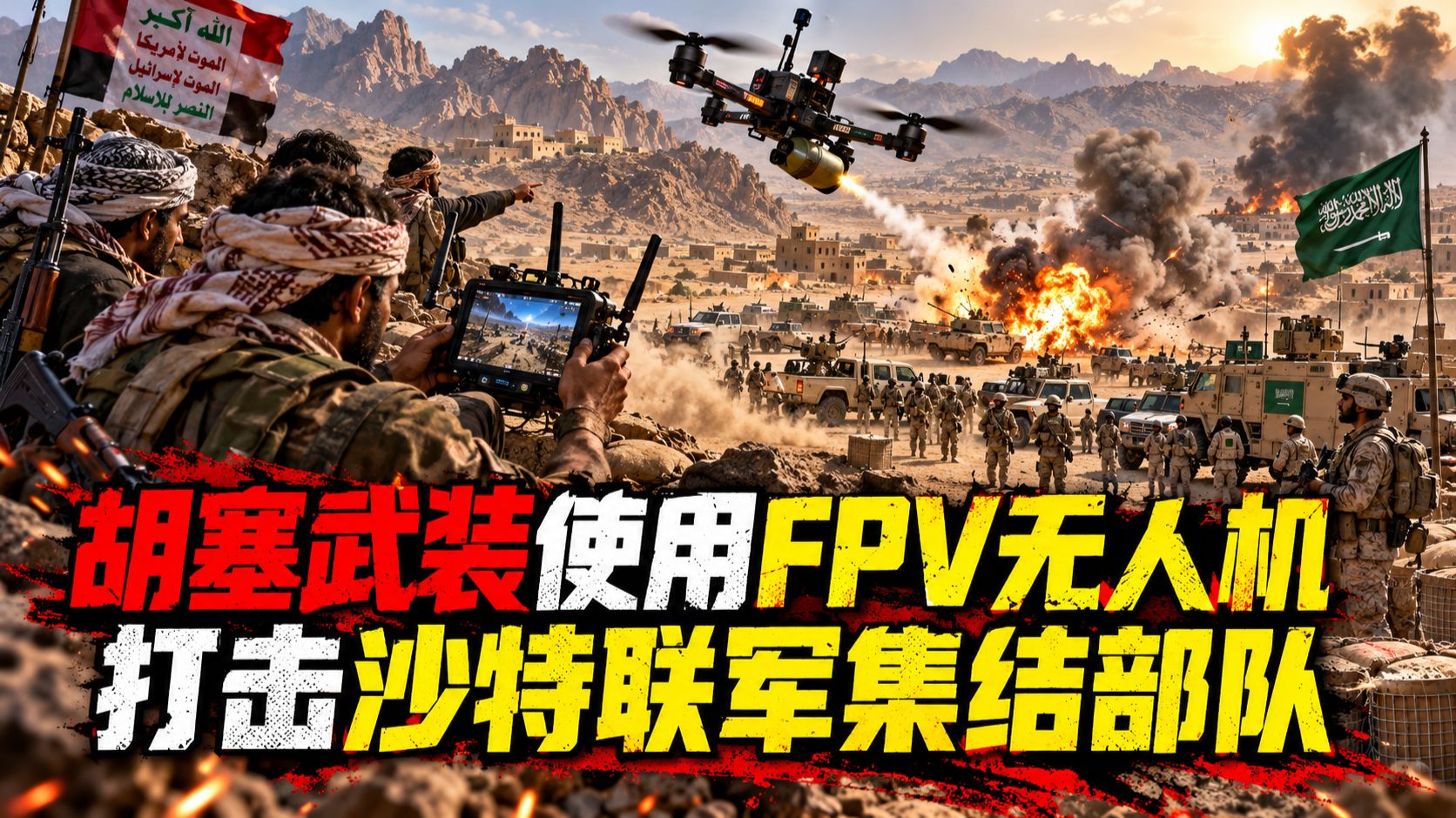 【完整版视频】胡塞武装使用FPV无人机打击沙特联军集结部队
