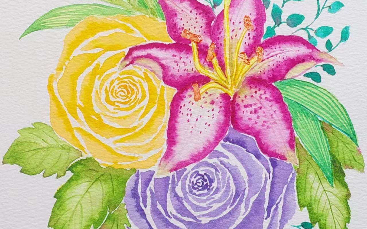 6月13日苏薇萍老师的绘画课 水彩 盛开的花束2