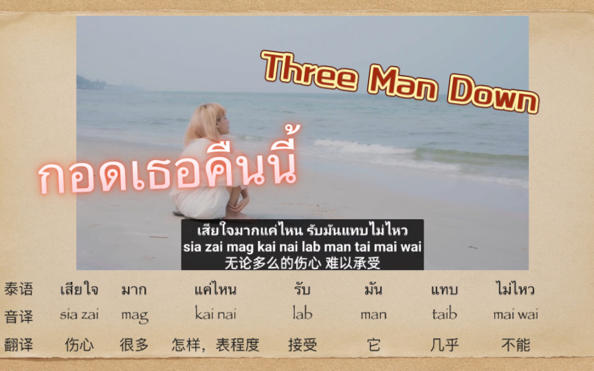 [图]【Three Man Down】逐词意思《กอดเธอคืนนี้ 今夜拥你入睡》 mv +现场版