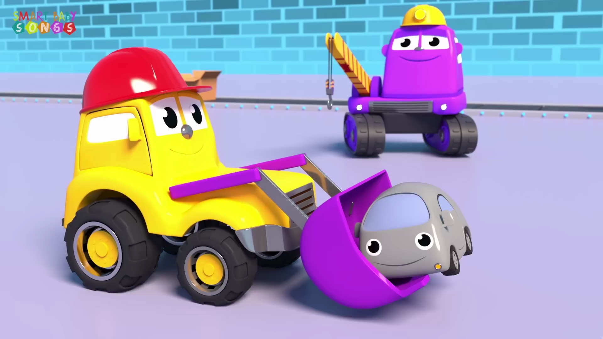 工程车吊车玩具火车认识颜色早教益智育儿英语汽车动画