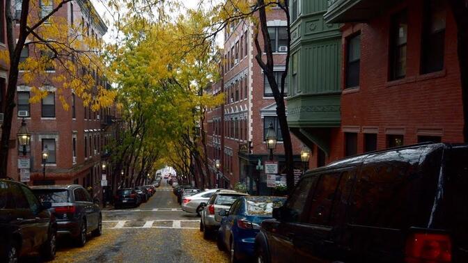 【云漫步】傍晚在波士顿贝肯山的秋雨漫步 | 伞上的雨声 | 秋天