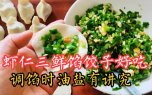 下载视频: 虾仁三鲜馅饺子要想好吃，调馅油盐有讲究，做对饺子鲜香又好吃！