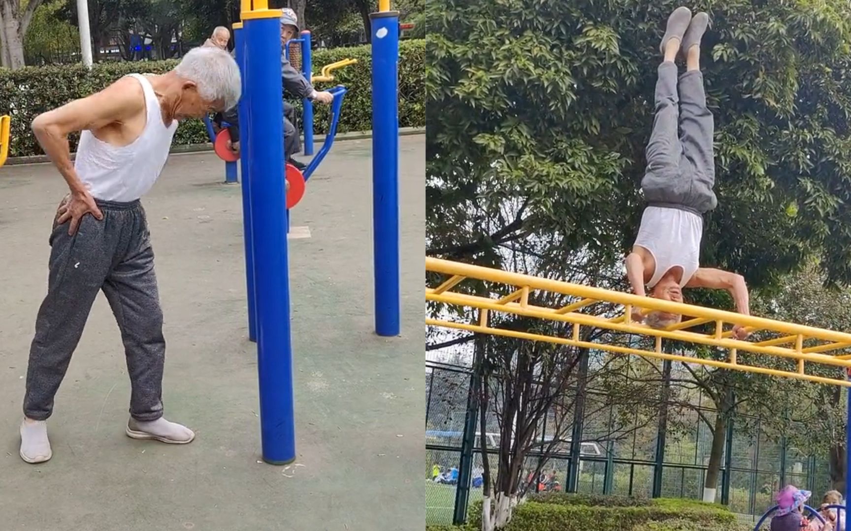 公园大爷"硬核健身",上演各种惊天绝技:大爷永远是大爷