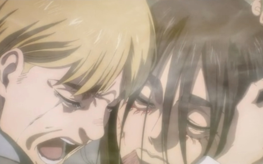 进击的巨人终篇下:阿尔敏回到现实看到三笠抱着艾伦头颅,失声痛哭!配