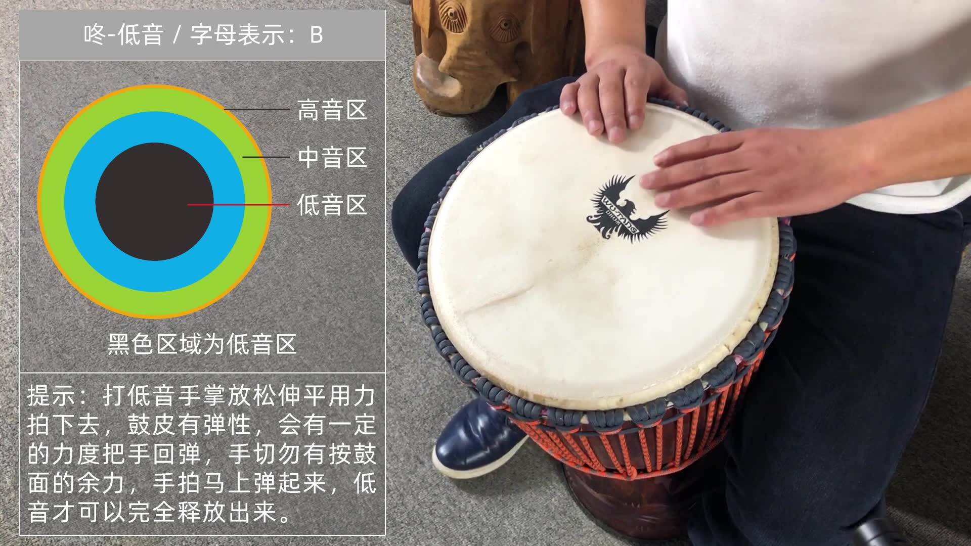 非洲鼓低中高三音打法教学轻音切音的打法轻松学会伍唐手鼓教学