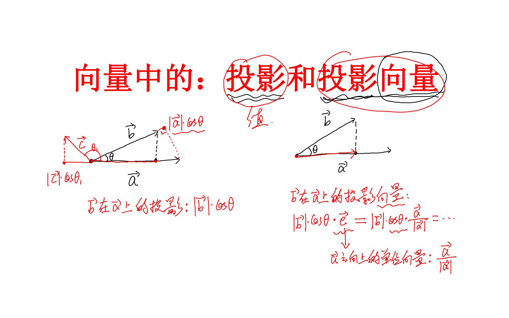 向量中的投影和投影向量问题