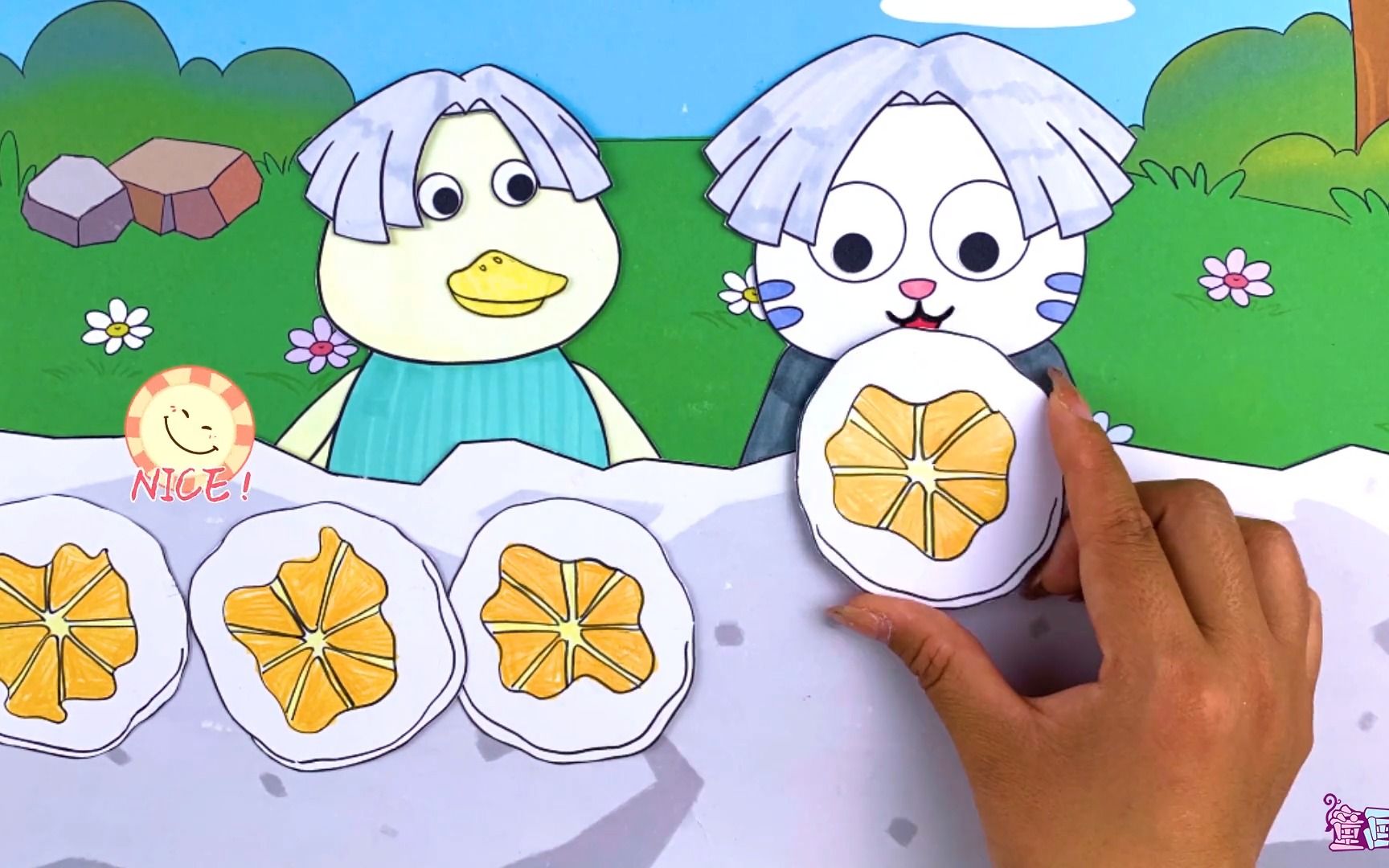 手绘定格动画:做一些香甜柑橘片给小猫聪聪吃!