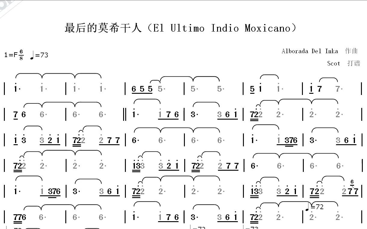 [图]最后的莫希干人（El Ultimo Indio Moxicano）--动态简谱