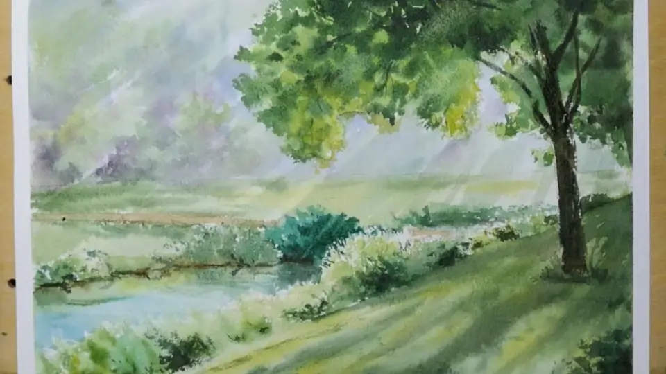 水彩风景画，简单水彩绘画过程，阳光下的小树林_哔哩哔哩_bilibili