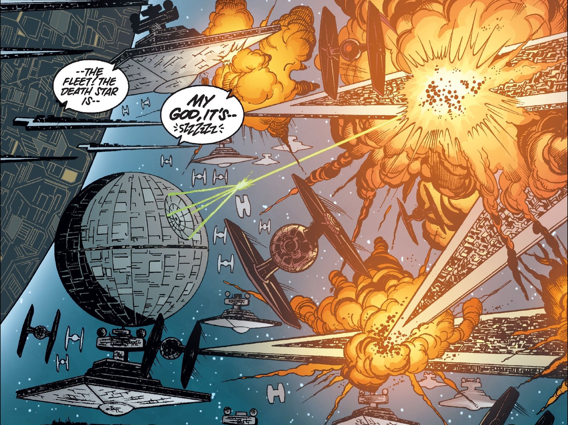 星球大战漫画 科洛桑行星轨道上的死星开火摧毁执行者级超级歼星舰