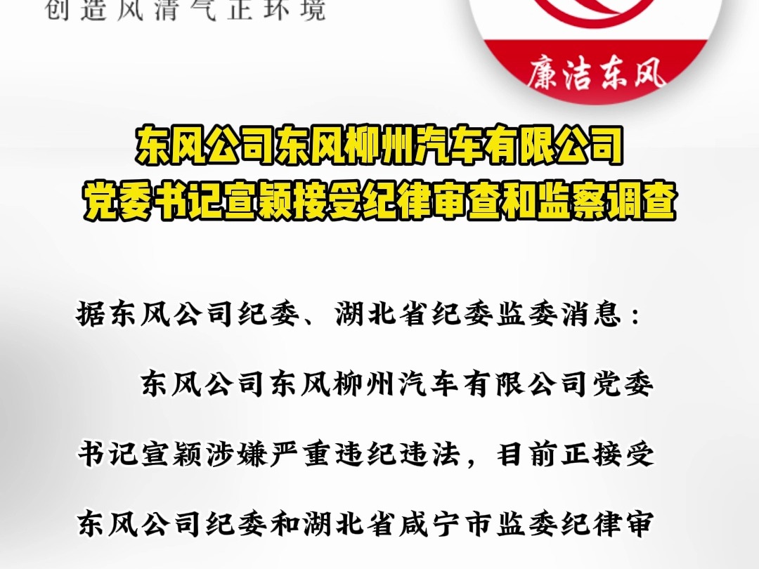 东风柳州汽车有限公司党委书记宣颖接受纪律审查和监察调查哔哩哔哩bilibili