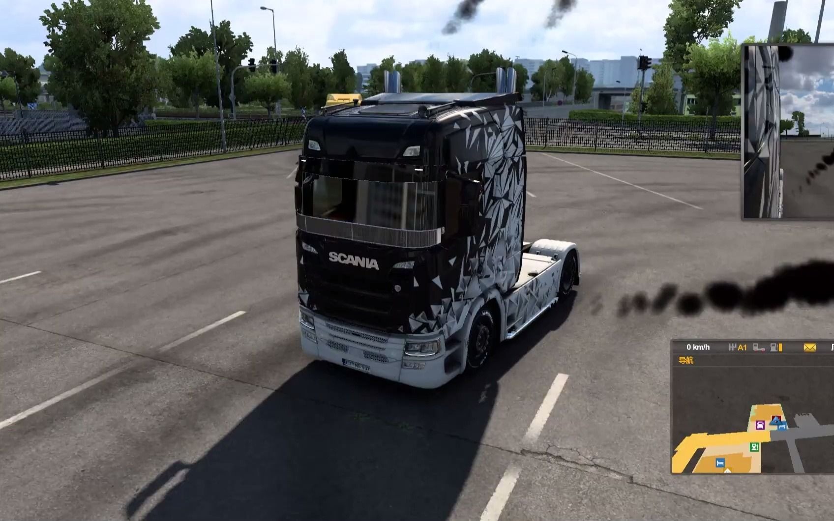 欧卡2mod:你的斯堪尼亚冒烟了 排气管的黑烟 exhaust pipe black