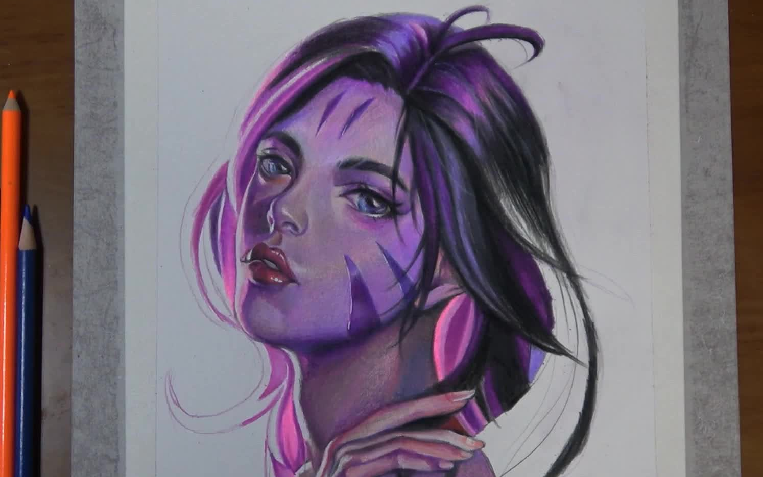 手绘彩铅21.英雄联盟卡莎_哔哩哔哩 (゜-゜)つロ 干杯~-bilibili