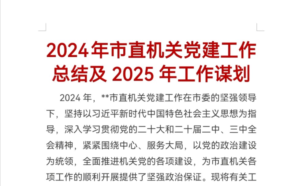 2024年市直机关党建工作总结及2025年工作谋划哔哩哔哩bilibili