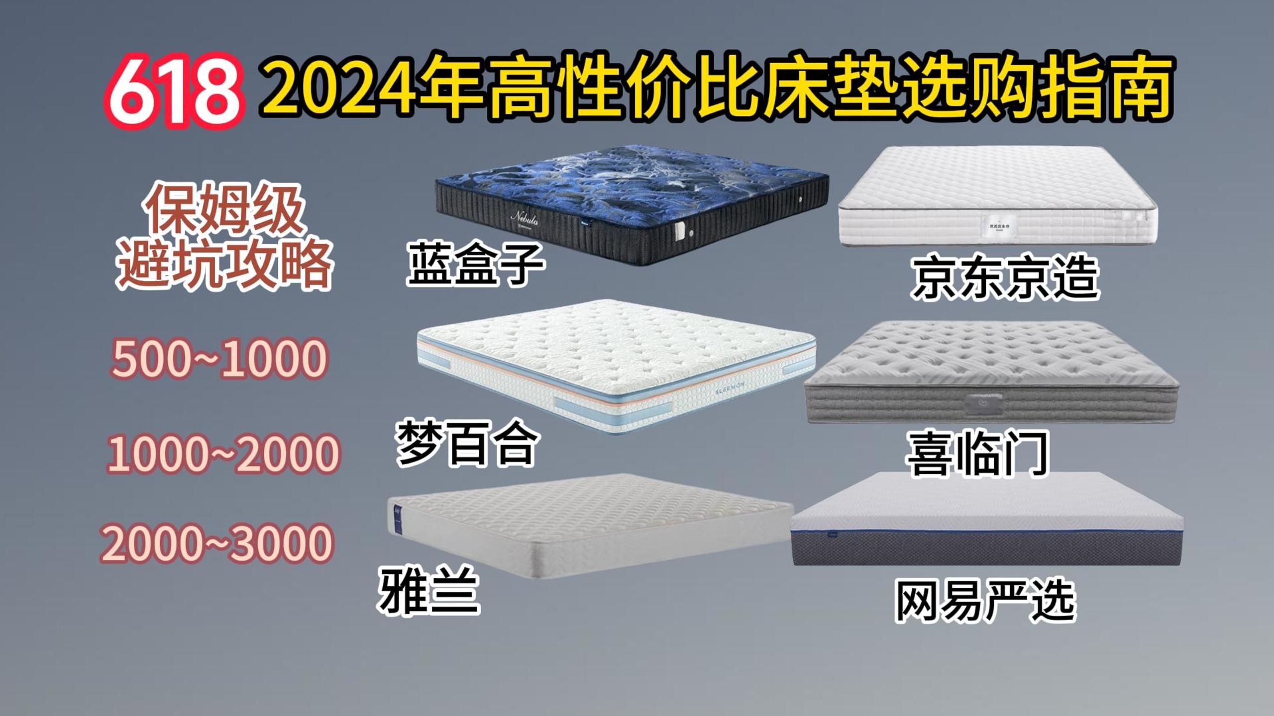 【618闭眼可入】2024年高性价比床垫选购指南,保姆级超详细横比全品牌全价位推荐 京东京造/网易严选/雅兰/梦百合/喜临门/小米等床垫避坑攻略哔哩哔哩...