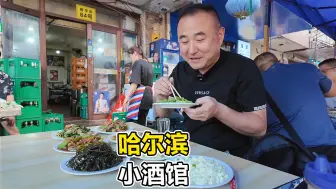 下载视频: 哈尔滨实惠小酒馆，4冷4热8个菜57元，热菜都是牛肉散酒才2块一杯