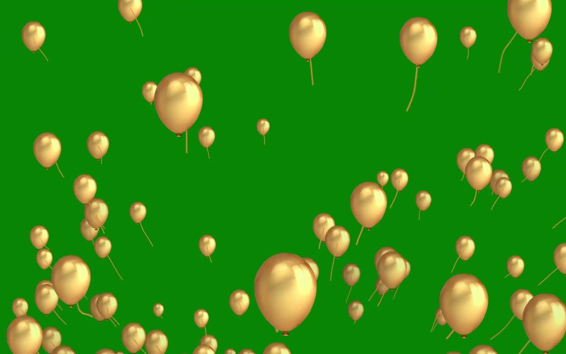 唯美炫酷3d黄金金色气球上升绿幕绿屏幕抠像后期合成叠加动态视频素材