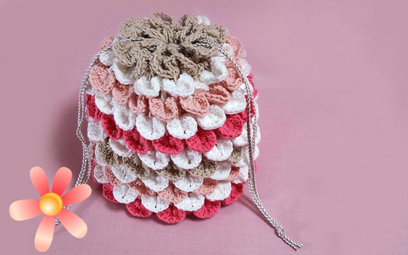 【墨墨手工】第026期 鱼鳞花样束口袋钩针编织教程_哔哩哔哩 (゜-゜)