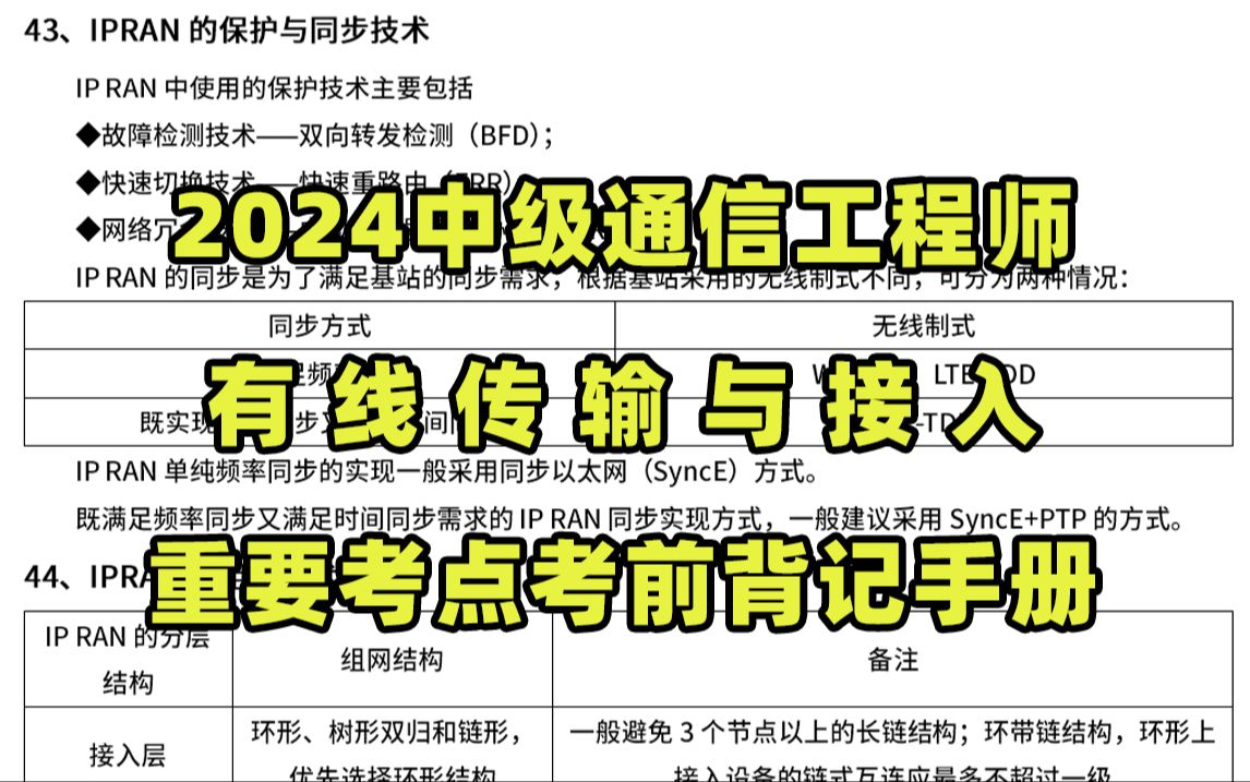 2024年中级通信工程师考试《有线传输与接入》重要考点考前背记手册分享!哔哩哔哩bilibili