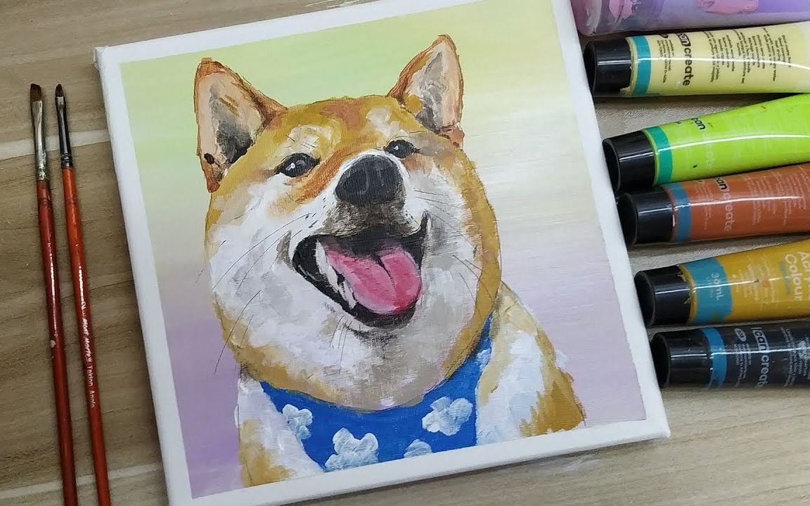 【丙烯画】【绘画教程】如何画一只柴犬-acrylic painting shiba inu