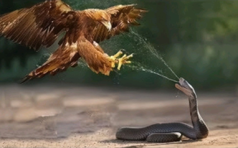 眼镜蛇挑衅老鹰,不料反被老鹰稳稳拿捏
