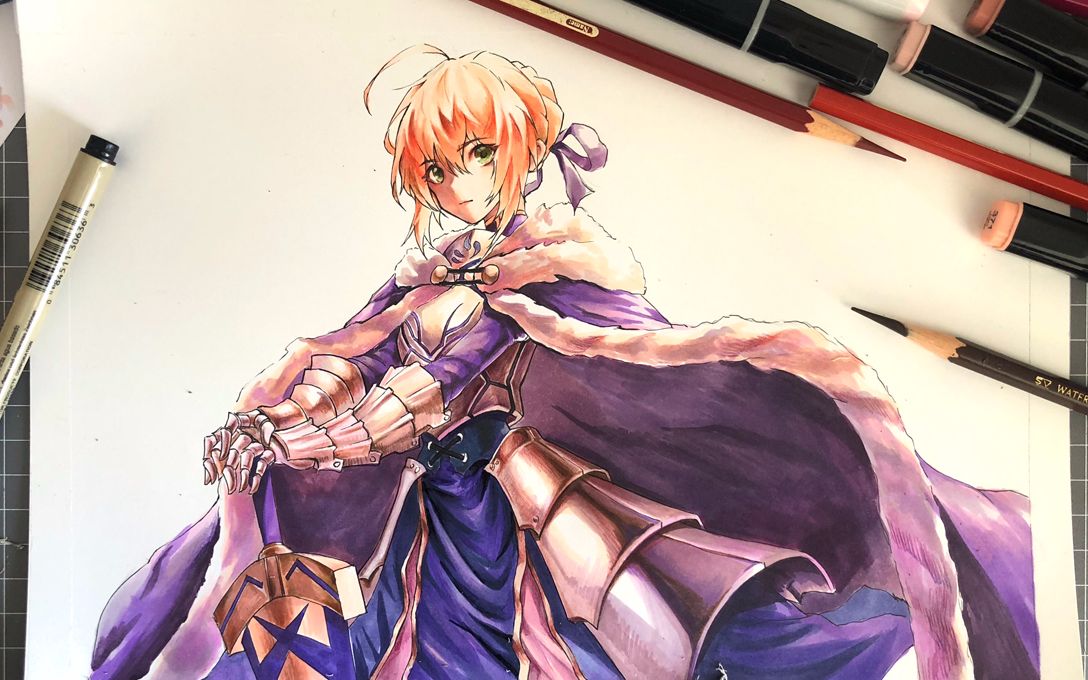 活动作品小楼fgo马克笔手绘saber手绘saber阿尔托利亚潘德拉贡勾线