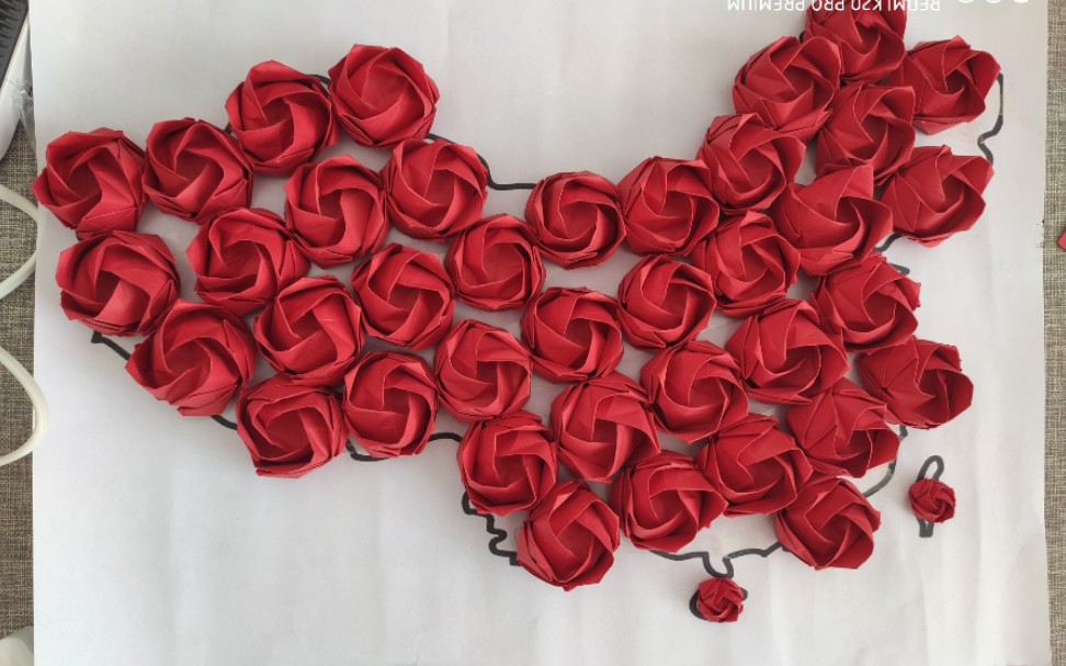 玫瑰花拼成的中国地图.