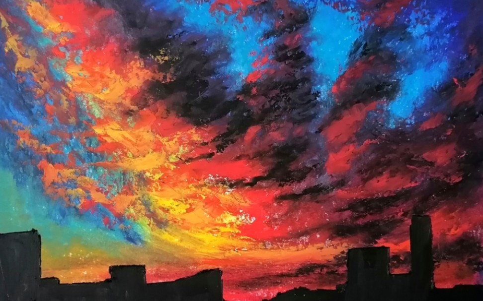 油画棒|漂亮的火烧云送给爱看云的你