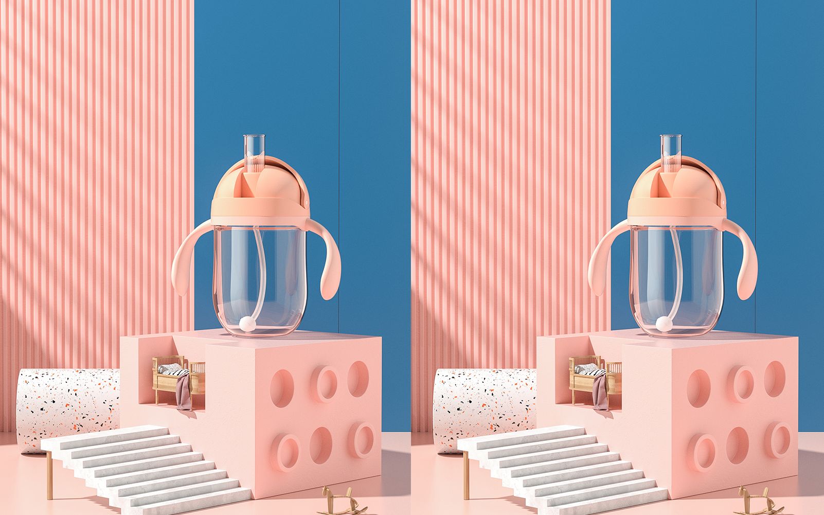 c4dredshift母婴电商场景玻璃材质奶瓶渲染