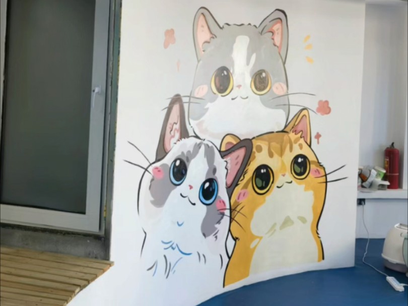 墙绘 手绘猫咖馆墙绘