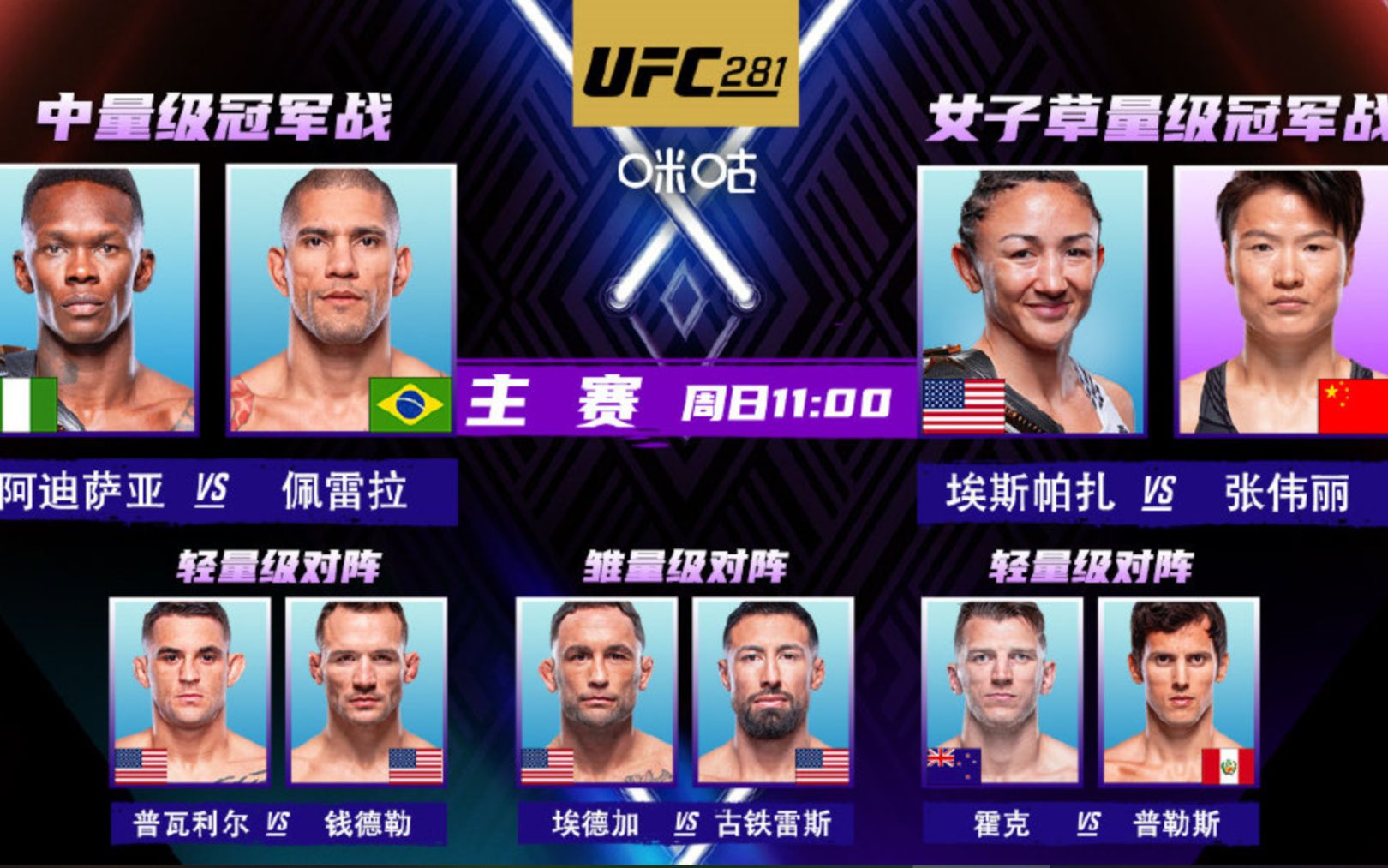 UFC281丨全阵容丨战卡丨主赛+副赛哔哩哔哩bilibili